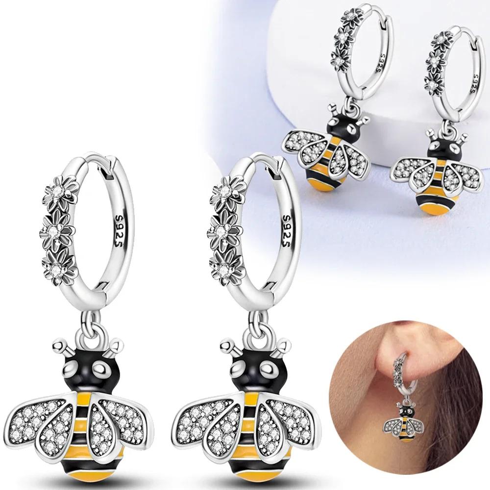 All New Silver S925 Honey Bees, Cats, Dogs Zircon Earrings and Eardrop Simple Fine Jewelry Women Girls Party Gift