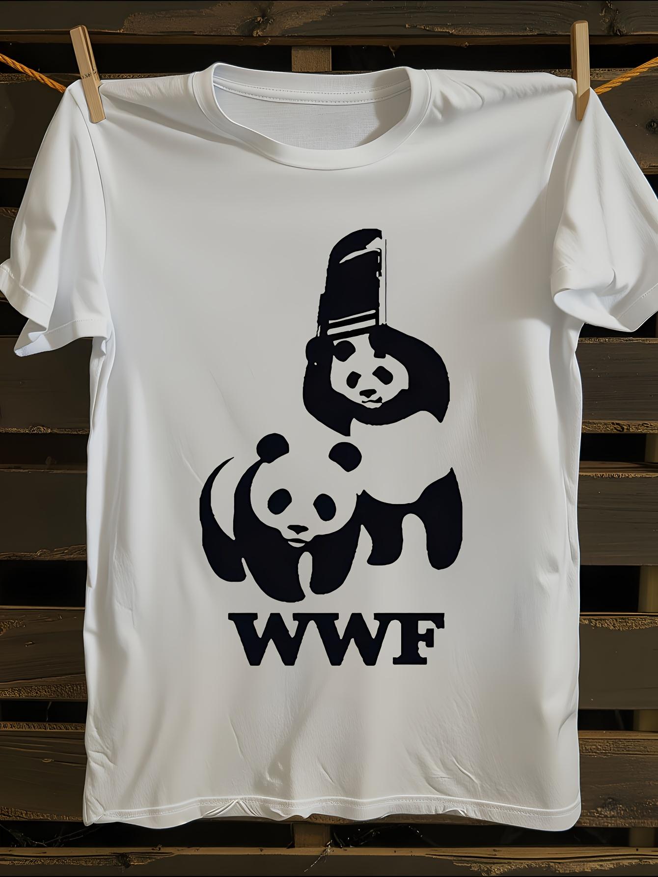 WWF Panda Wrestling Graphic T-Shirt Mens Tshirt Womens Tshirts with Letters Print Short Sleeves T-Shirt Casual Street Tee Shirt Top M