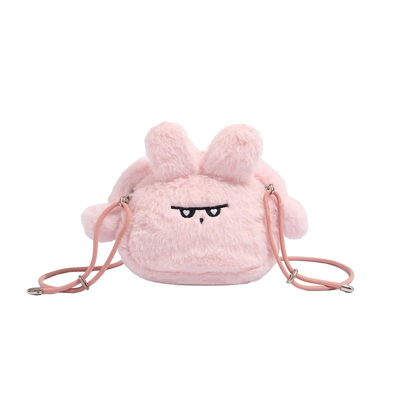 2024 Autumn Winter New Fluffy Pink Bunny Headphone Bag Cute Cartoon Mini Girl Plush Single Shoulder Crossbody Bag
