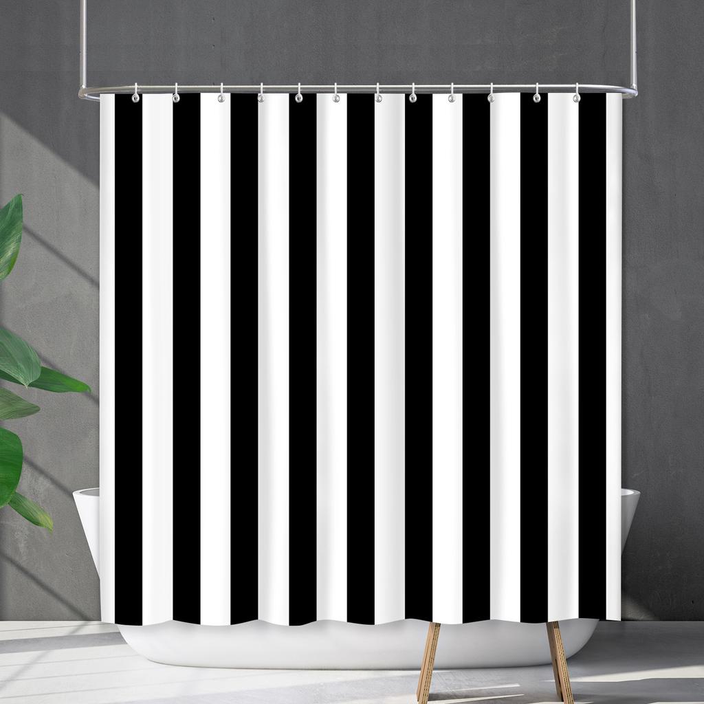 Shower Curtain Waterproof And Mildew-Proof Line Lattice Bathroom Striped Bathroom Curtain Shower Curtain Partition Curtain Free Of Punching