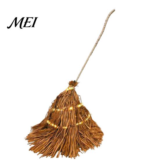 Decorative Broom for Covered Entryway 5.5 Ft Giant Light-up Witch Broom, Vintage Twig with String Light, Creepy Costume Accessory Rustic Farmhouse