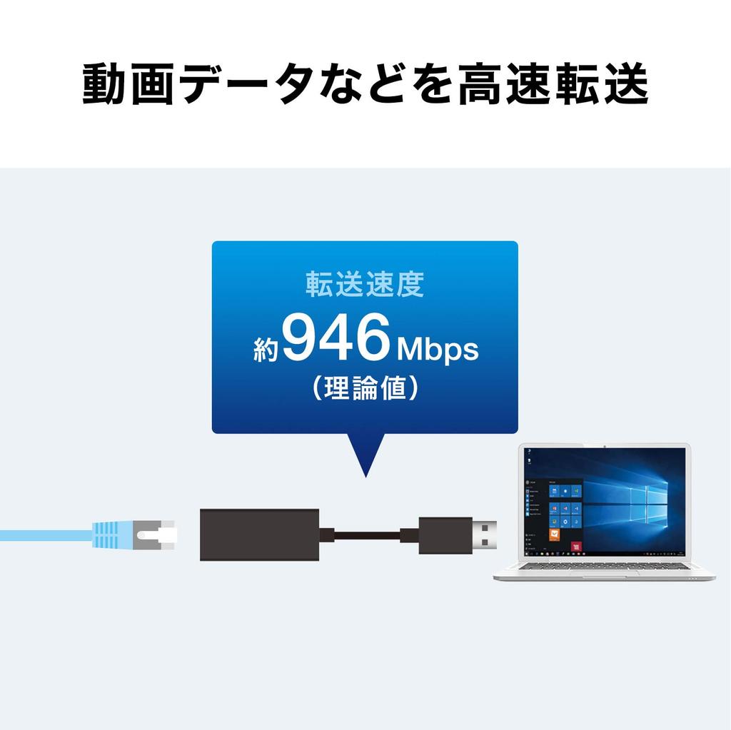 SANWA SUPPLY USB To LAN Adapter 3.2 (Black) USB-CVLAN1BKN