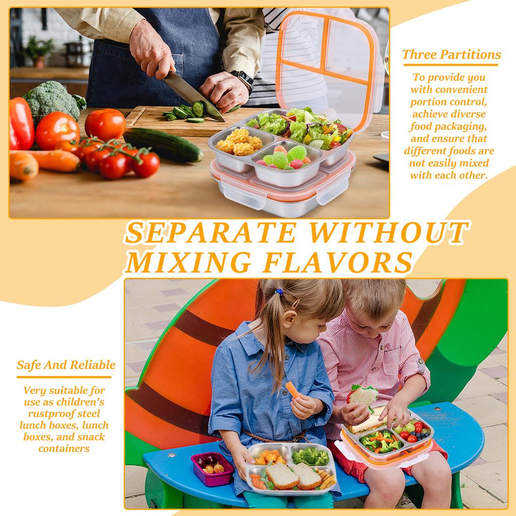 3Pcs Bento Lunch Box Set 3-Compartment Food Storage Containers Leakproof with Lid Reusable Meal Prep Lunch Box for School Office