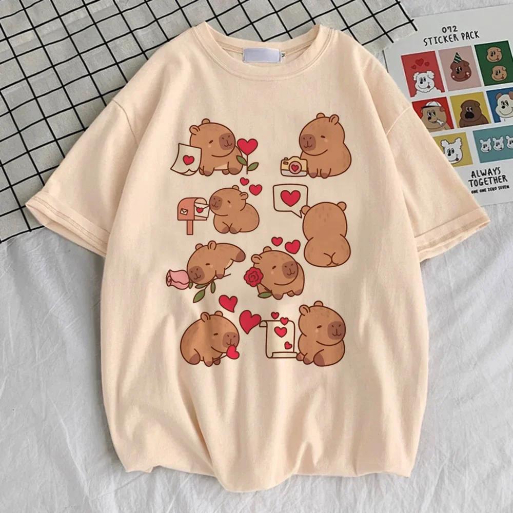Round Neck T-shirt Cute Tops Women Clothes Capybara Kapibara Women Fashion Kawaii Clothes T-shirts