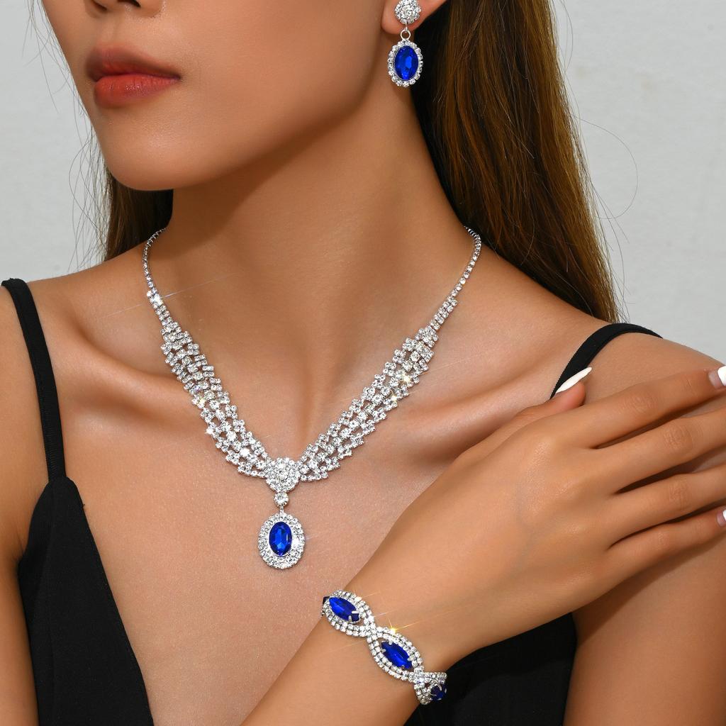 Sapphire Necklace Earrings Bracelet Four-piece Women's Jewelry Wedding Dress