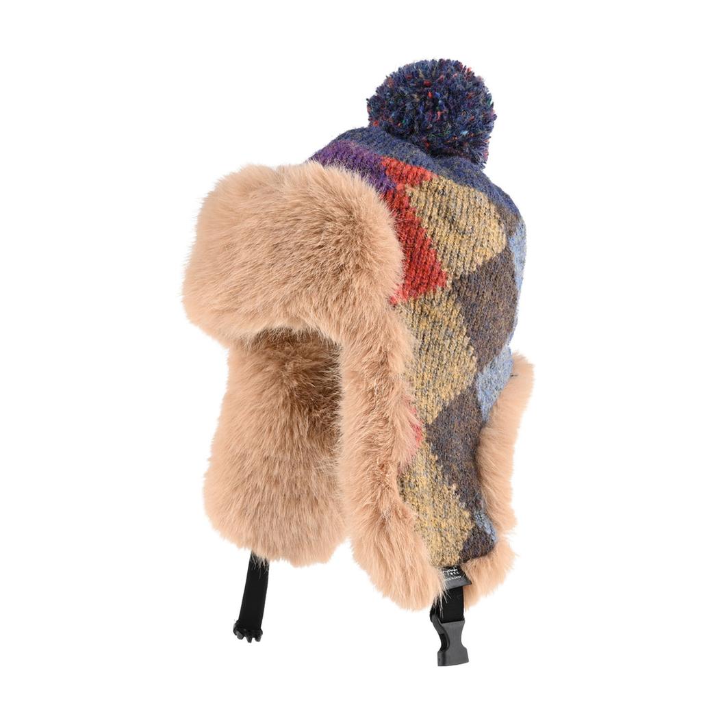 Retro plaid knitted hat women's winter warm plush thickened ear protection hat plush wool hat tide