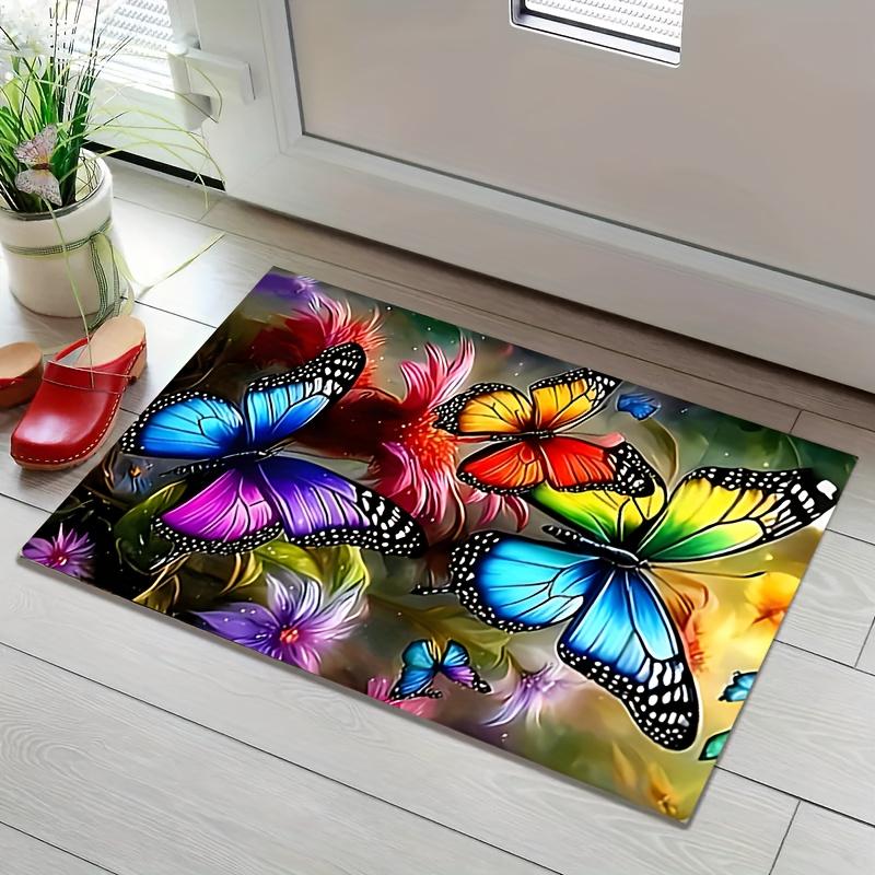 

A Single Elegant Colored Butterfly Design Rug, Soft And Comfortable, Machine Washable, Made of Polyester, Suitable for Living Rooms, Bedrooms, Studies 40cm x 60cm