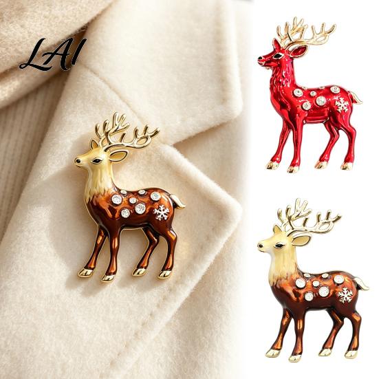 Reindeer Cardigan Brooch Christmas Pin Rhinestone Elk Lapel Sweater Pin Coat Suits Accessories Jewelry Gift for Xmas