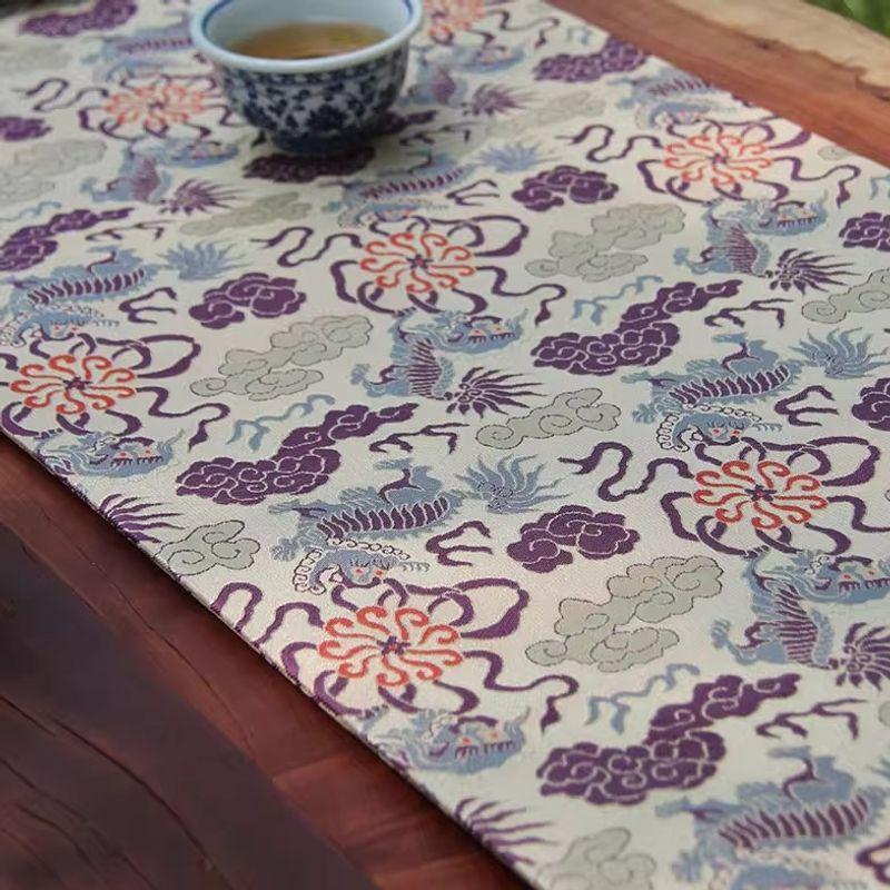 

Chinese Table Runner Double-Sided Song Dynasty Brocade Tea Mat Chinese Retro Tea Table Cloth Tea Table Elegant Mat Teapot Mat Coaster Purple Kirin 30x100
