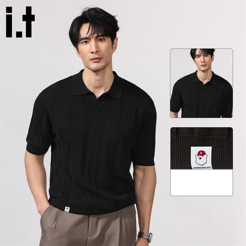 Men s Linen Blend Polo Collar Knit T-Shirt 2XL чёрный