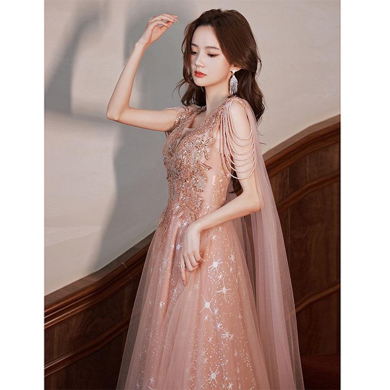Heavy Industry Banquet Evening Dress Can Usually Wear 1011 New Autumn and Summer New Starry Sky Temperament Celebrity Host Dress
