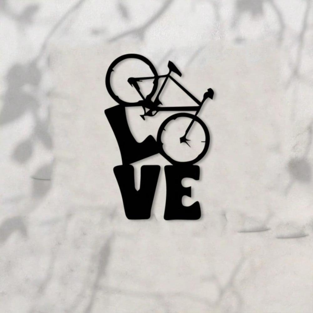 Metal Bicycle Wall Art LOVE Sculpture Cycling Decor Modern Black Beige Iron Gift Garage Study Living Room