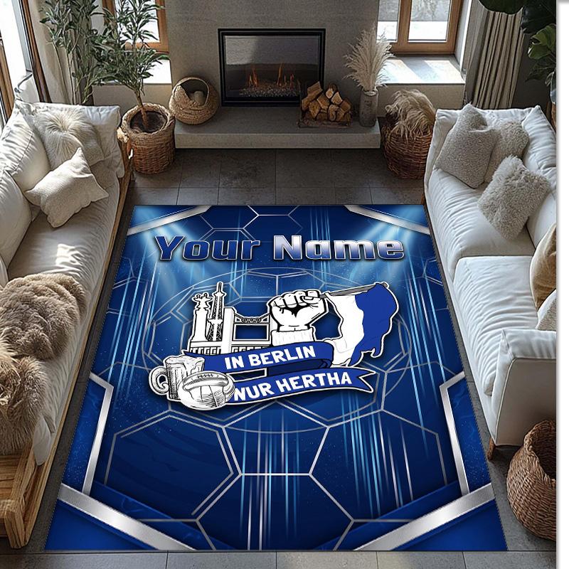 Hertha Bsc Printed Crystal Velvet Rug Non‑Slip Crystal Velvet Carpet For Sofa Bedroom Indoor Home Decoration