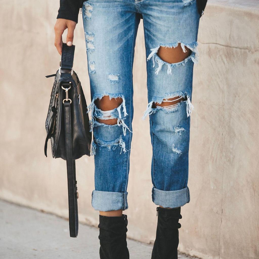 Women's Fashion Casual Summer Spring Ripped Denim Trousers Pants & Capris