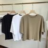 Women Cropped Tops Round Neck Short Sleeve Back Hollow Design Solid Color Tops Summer Holidays T-shirt