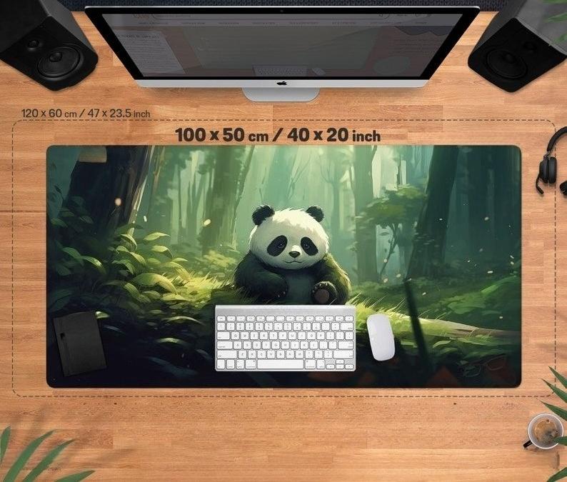 Cute Panda Desk Mat Mouse Pad Large Gaming Xxl Kawaii Animal Bear Pc Keyboard Matt Xl Green Anime Rug Forest Playmat Mousepad
