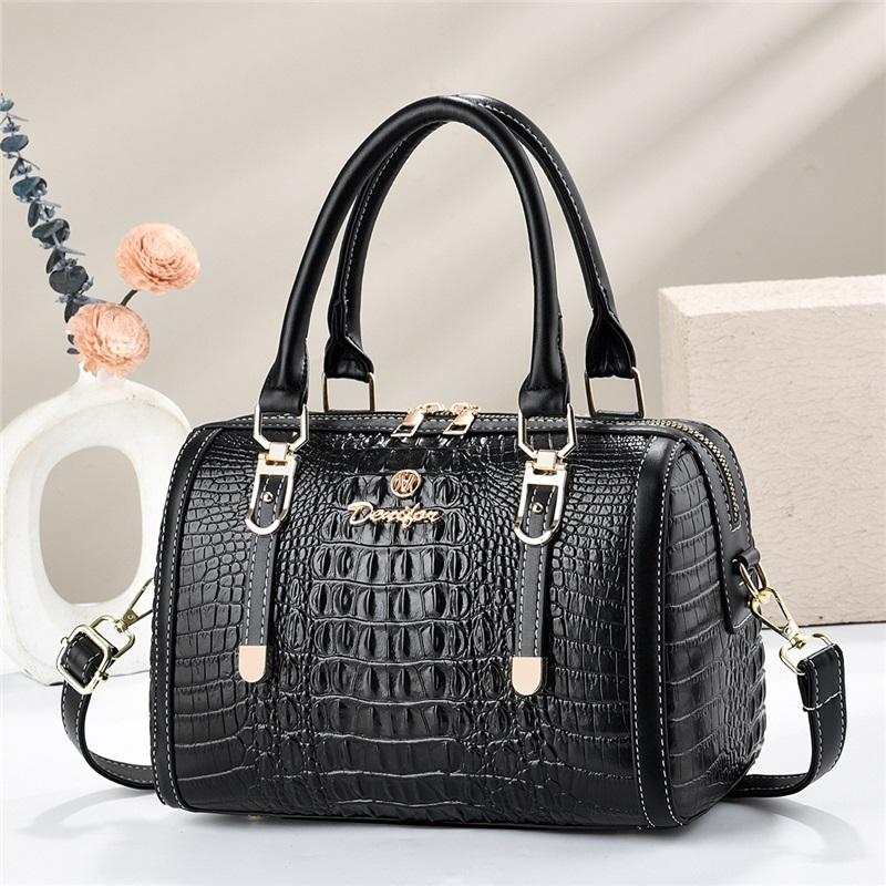 Premium Croc Print Boston Handbag For Ladies, Stylish Multiway Shoulder & Crossbody Daily Bag