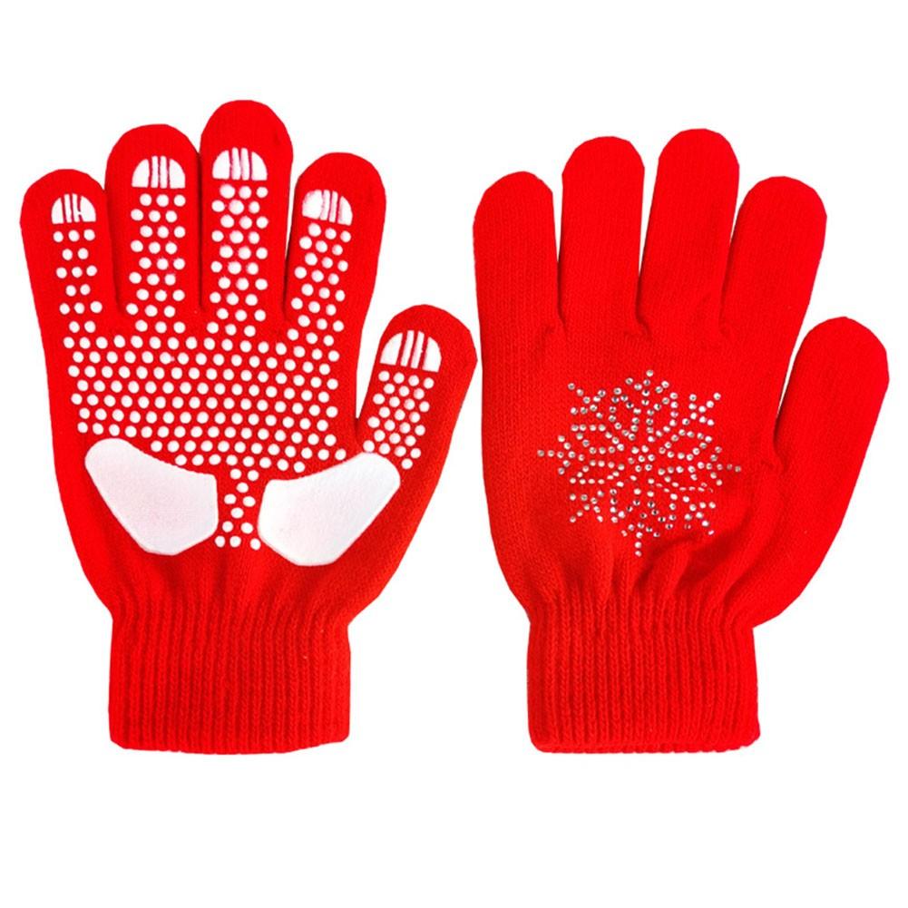 Ice Skating Gloves Ski Gloves Easy To Pack Elastic Cuffs Red
