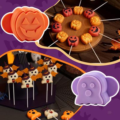 Set di Stampi per Cake Pop di Halloween Forma Zucca & Fantasma Pressa per Biscotti Caramelle Kit per Cake Pop per Alimenti