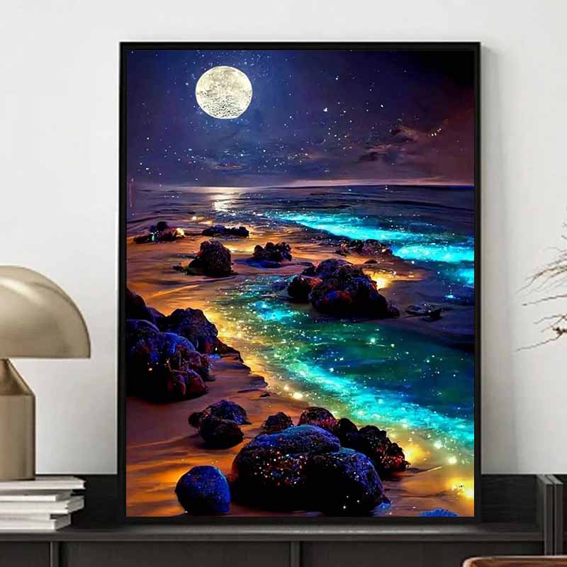 Starry Sky Sea Full Diamond Painting Painting Set, 5D Rhinestone Diamond Embroidery Craft, DIY Gemstone Crafts Decorative Wall Mural Ornaments