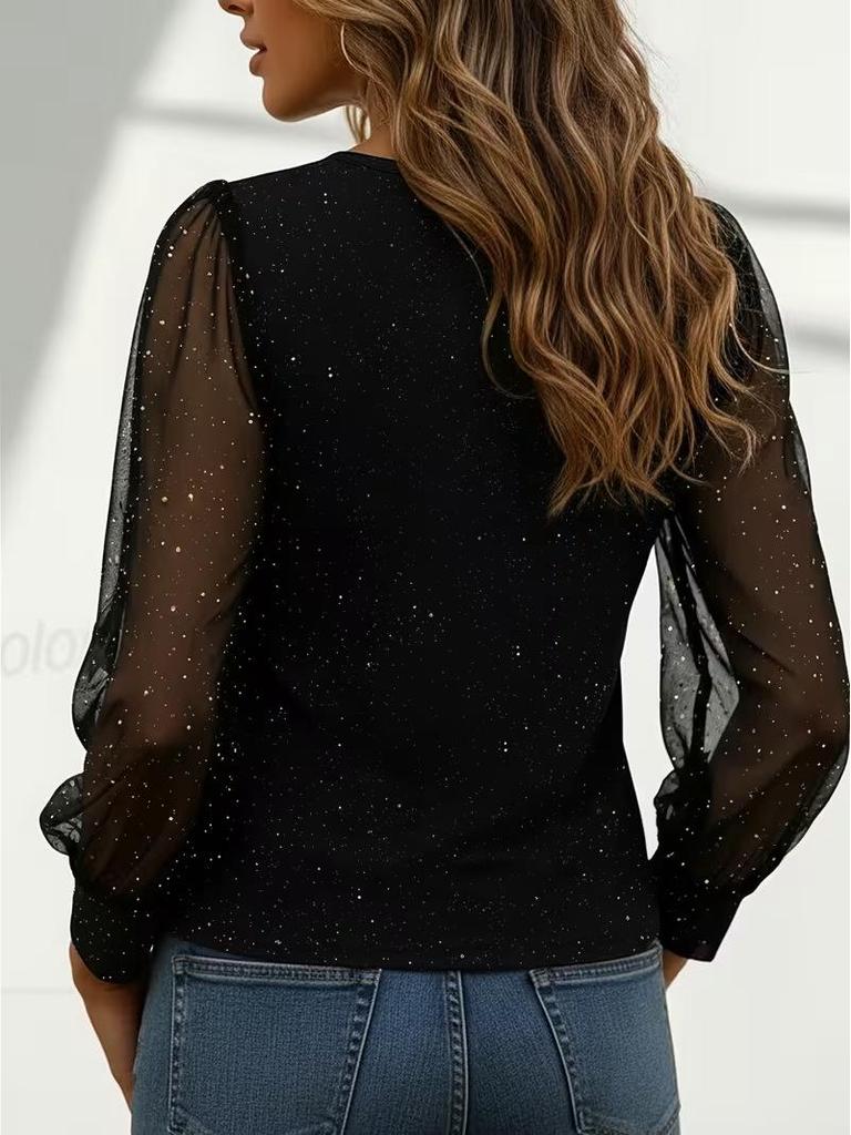 2026 European Style Long Sleeve V-Neck Casual Elegant T-Shirt