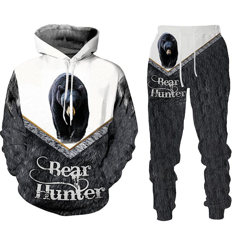 

Мужские комплекты худи Охота Медведь Охотник с луком Камуфляж 3D печать Худи Спортивный костюм Брюки для бега 2 предмета Комплекты Одежда Оверсайз 6XL