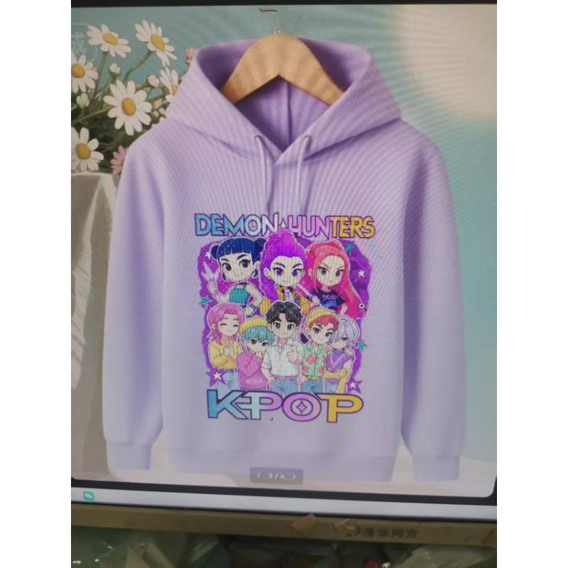 Korean KPop Demon Hunter Cartoon Girls Boy Hooded Sweatshirt Warm Children's Wave Fashion Casual Tops Casual Girls Clothing