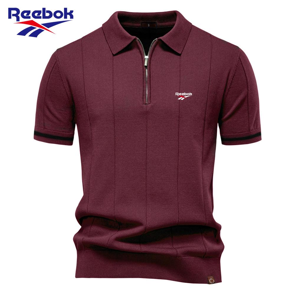 Reebok 2026 Spring/Summer Embroidered New Men's Business Casual Woolen Polo Shirt, Flip Collar Knitted Polo Shirt, Short Sleeve
