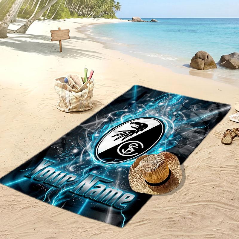 SC Freiburg FC Personalized Printed Beach Towel Soccer Logo Support Custom Name Text Absorbent Towel For Sport Travel Special Gift