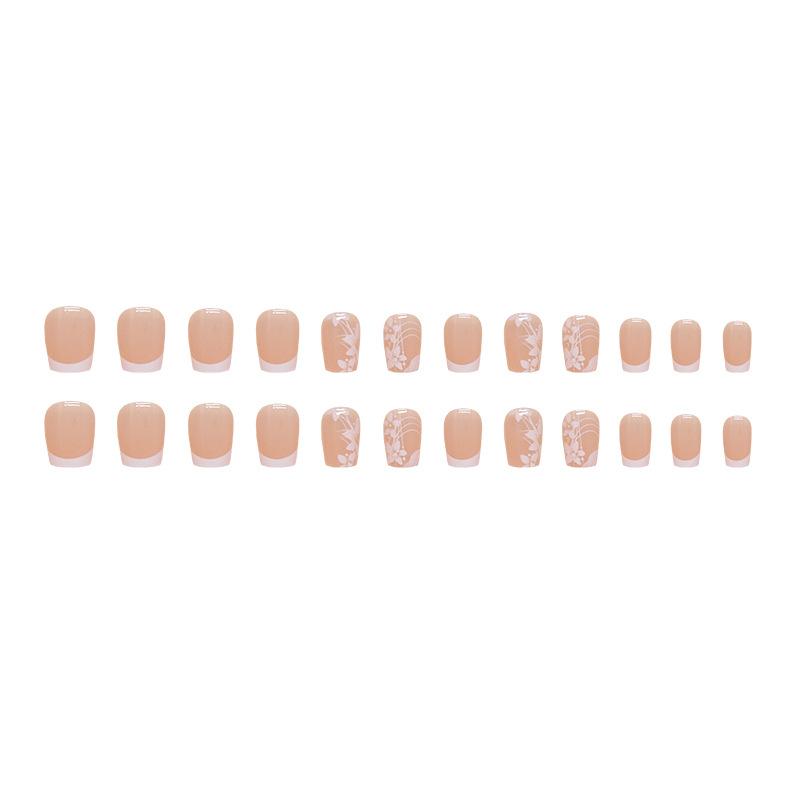 24 pezzi semplici corte T Pure Desire, manicure con fiori bianchi per ragazze, unghie finte indossabili carine e dolci, manicure finita