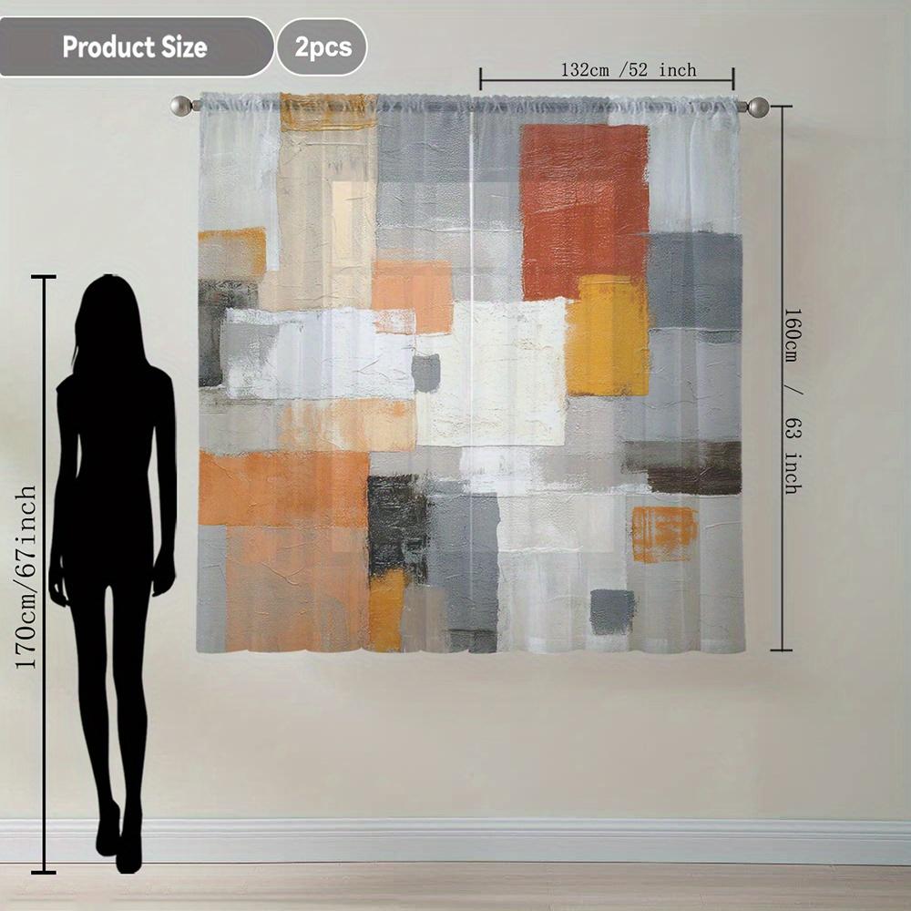 Abstract Textured Sheer Curtains Set of 2 – Warm Neutral Palette, Rod Pocket Semi-Sheer Drapes for Modern Interiors