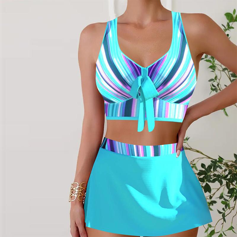 Women's Swimwear Tankini 2 Piece Swimsuit Blue Stamen Flower Print Vacation Bathing Suits