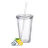 Reusable Plastic Cups, Double-Walled Transparent Drinking Cup with Straw, Reusable Cups, Suitable for Fruit Juice Less