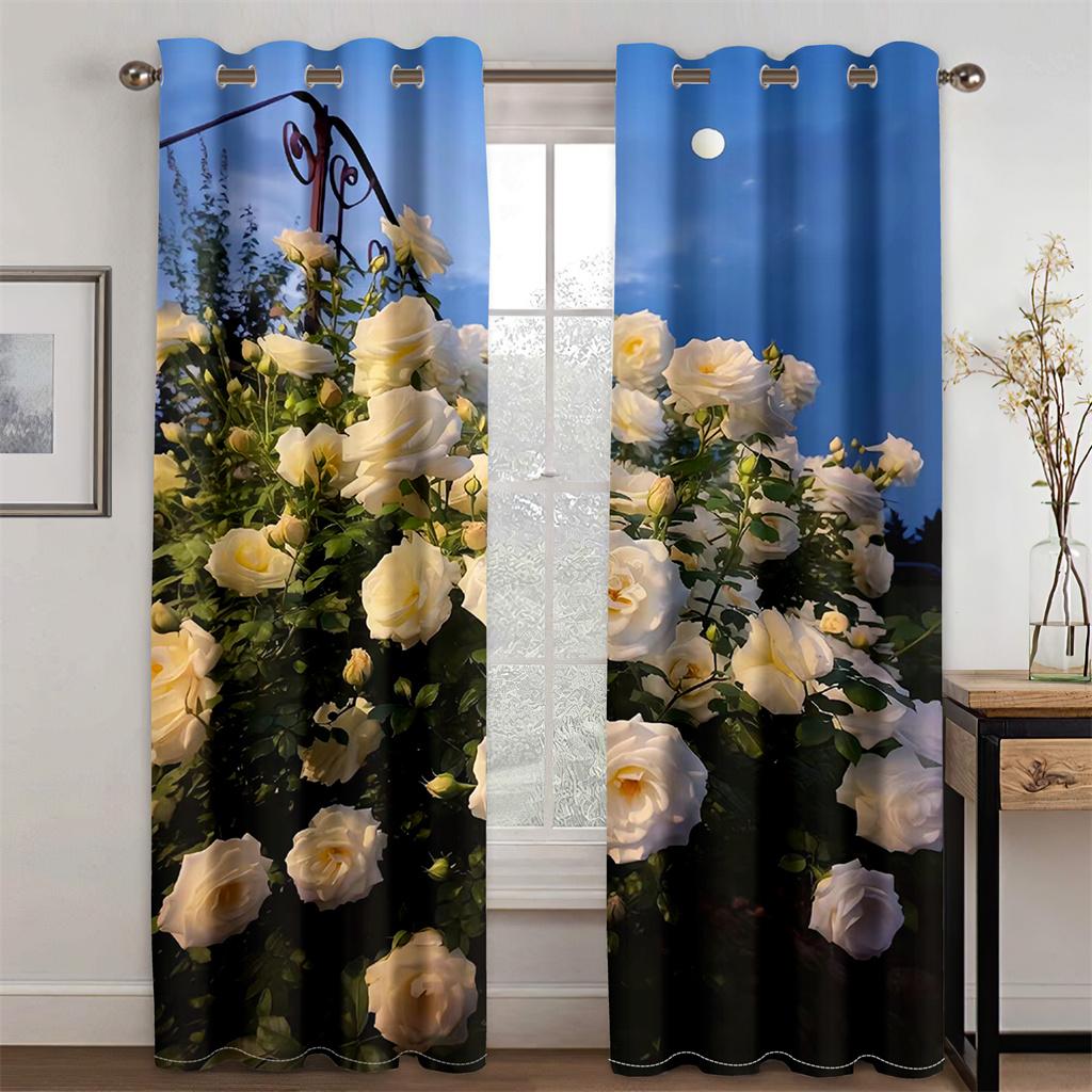 Nice White Red Rose Flower Sunshade Curtains 2 Panel Girls Room Bedroom Living Room Modern Home Decor Curtains