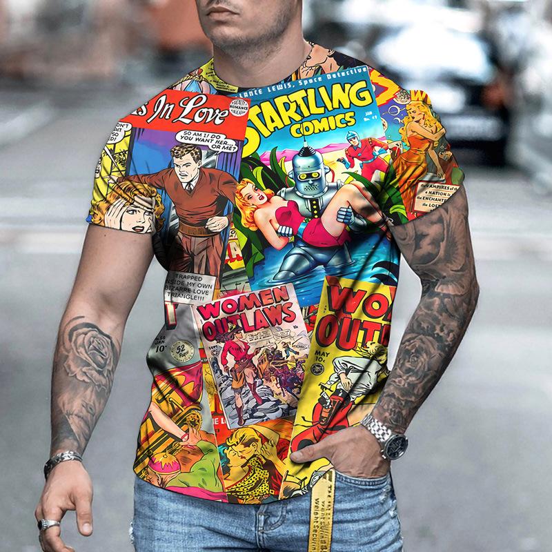 

Чоловічі літні футболки в ретро-стилі 1960-х років Чоловічі вуличні футболки з 3D-принтом Модні топи з круглим вирізом і короткими рукавами XXXL