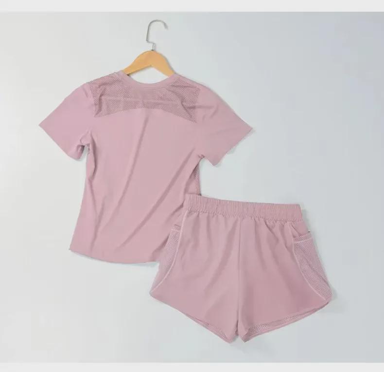 Women's Breathable Summer Yoga and Running Set: Loose Fit, Quick-Drying Shorts with Short Sleeves.