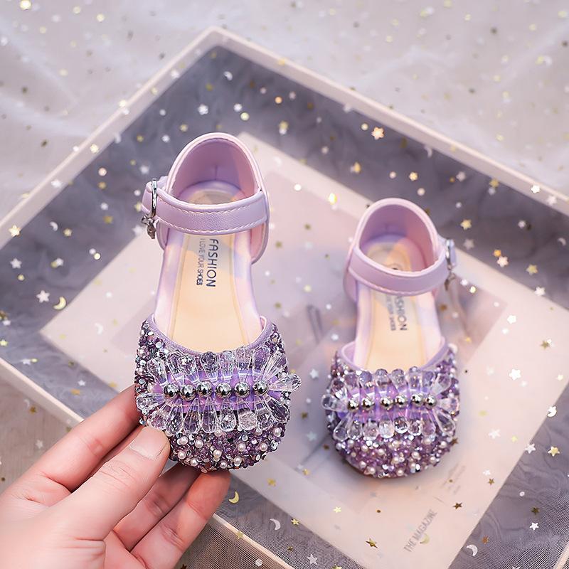Summer new girls fashion rhinestones sweet and comfortable soft-soled leather shoes