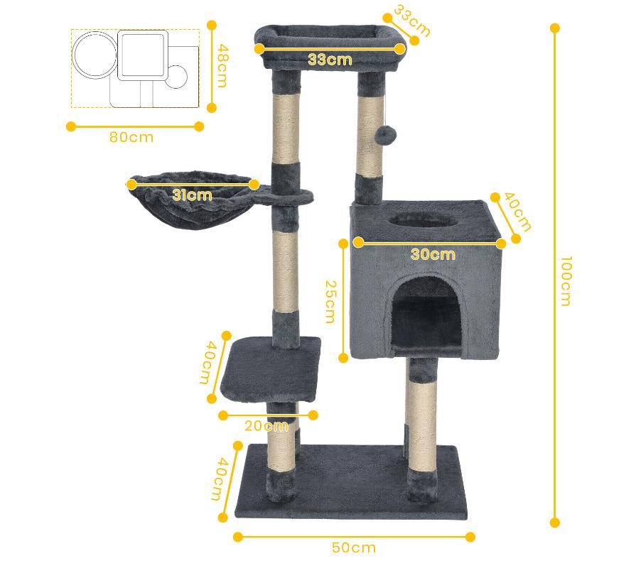 Kedi Ağacı Kedi Kulesi Kedi Apartmanı Apartman ve Asılı Top ve Tırmalama Direği ile, Yavru Kediler ve Kediler için Büyük Kedi Evi