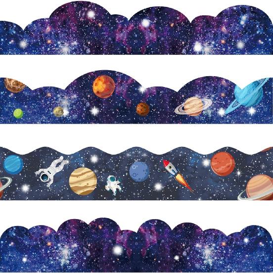 120ft Bulletin Board Borders Decorations Outer Space Classroom Decor Galaxy Star Planet Astronaut Scalloped Border Trim for Teacher School Office
