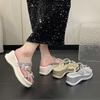 Fashion fairy style with skirt muffin platform slippers 2025 summer new high-end outer wear rhinestone sandals