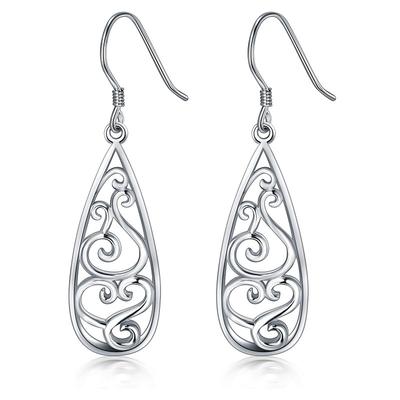 Exquisite silberfarbene Blume Hohl Wassertropfen Hängeohrringe für Damen Trendige Verlobungs-Hochzeits-Ohrringe Schmuck
