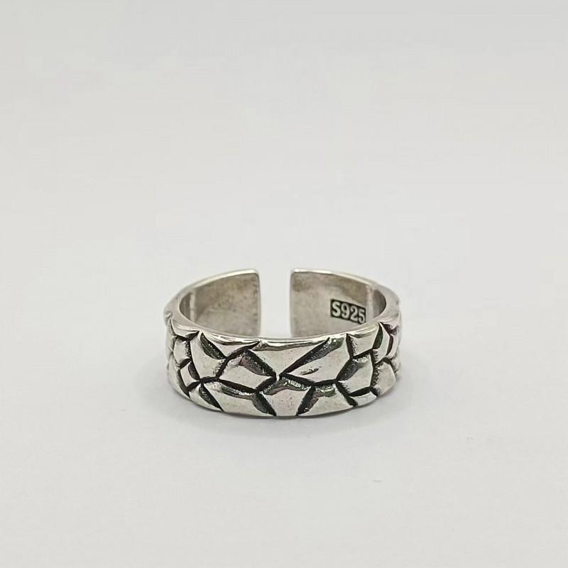 Adjustable Open Couple Ring Set In Sterling Vintage Geometric Texture Design Men Women