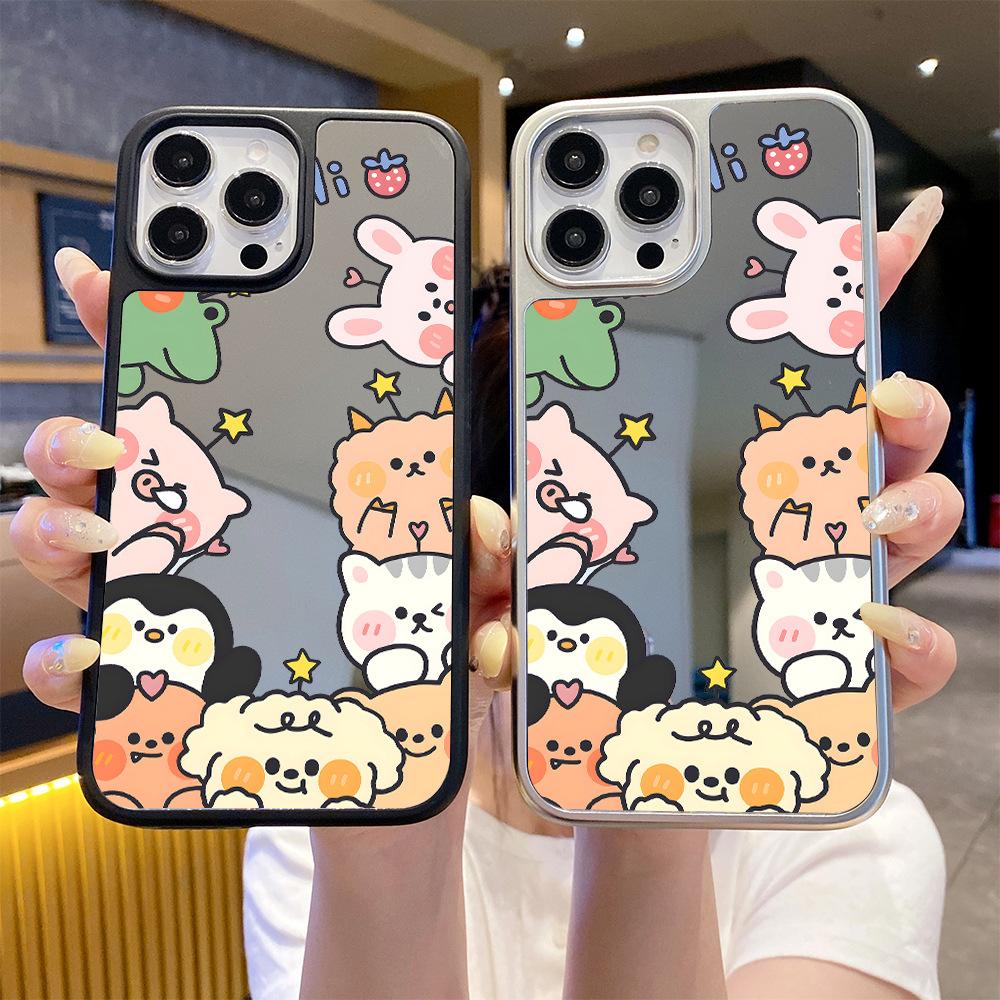 Hot-selling Internet celebrities cure small animals for Apple 16promax mobile phone case iPhone15 makeup anti-drop case