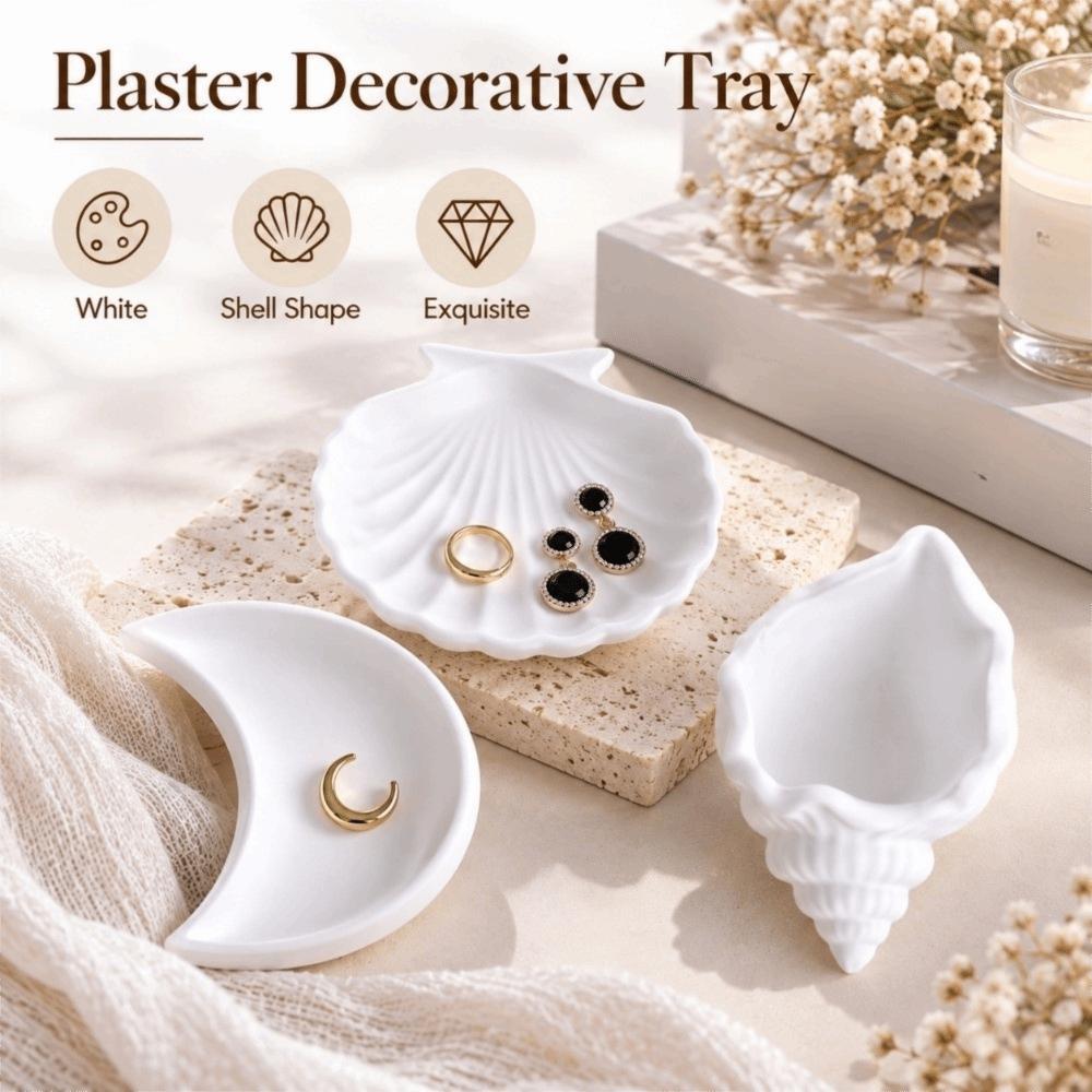 Conch Shape Plaster Decorative Tray White Jewelry Dish Jewelry Storage Trays Jewelry Storage