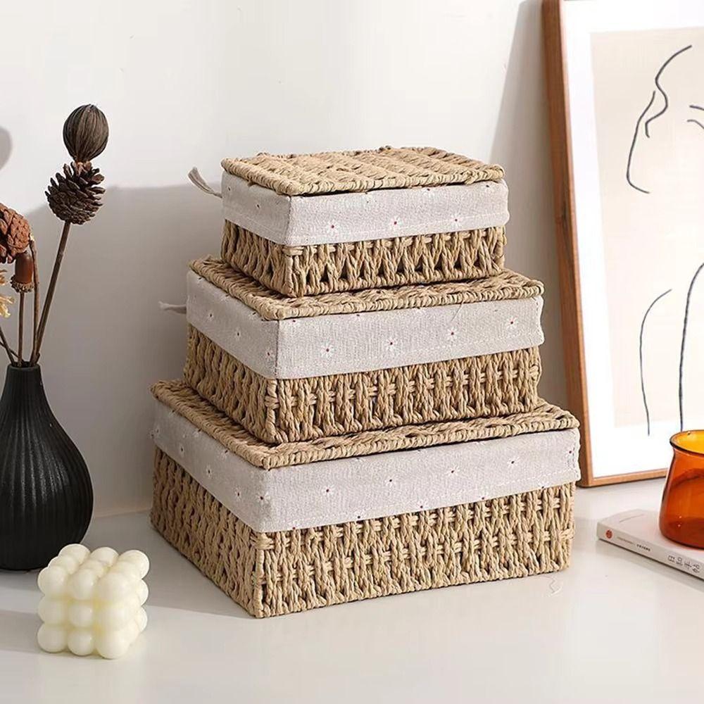 Hand Woven Laundry Hamper Bohemia Storage Basket Rustic Wicker Storage Baskets Desk Decoration