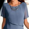 Women's Solid Short Sleeve Chiffon Midi Dress Round Neck Ruffle Layered A Line Elegant Commuter Dress Summer Party Dress
