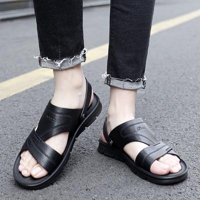 Fashion Luxury Brand Fashion Men Summer Retro Style Genuine Leather Sandals Non-slip Beach Slip-on Sandals Travel Dual-purpose Slippers
