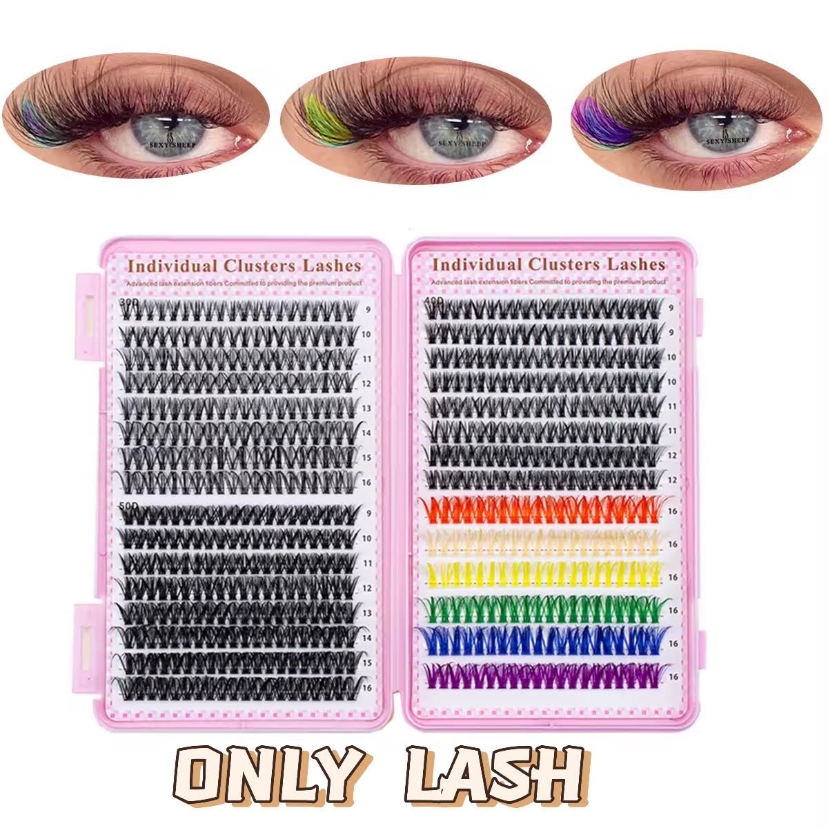 

Набор для наращивания ресниц из 600 цветных пучковых ресниц, микс из отдельных ресниц 9-16 мм с фиксатором и запечатыванием, средство для снятия ресниц, пинцет