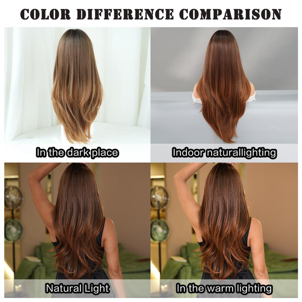 Ladies' Bangs Wig Brown Gold Gradient Fashion Layer Long Hair Natural Daily Full Head Set Synthetic
