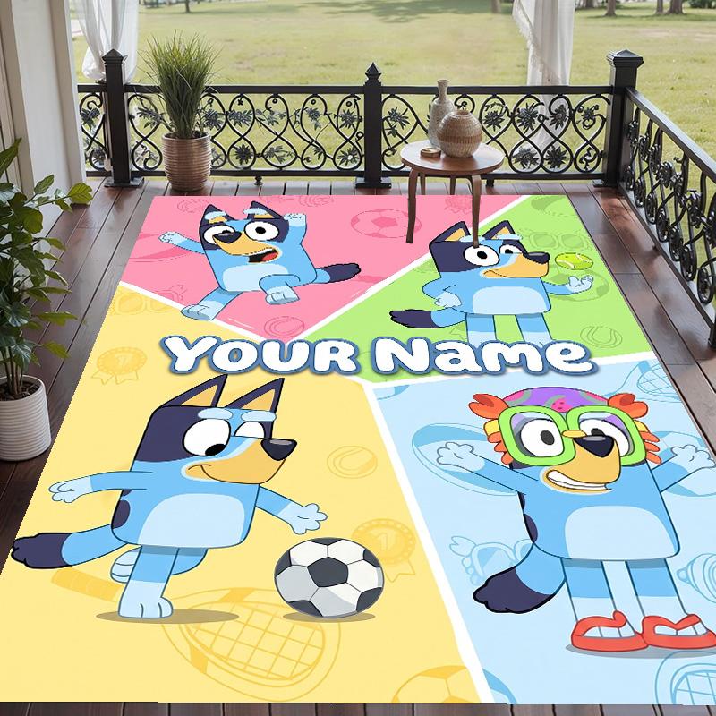 Custom Text Printed Rug Bluey Non Slip Floor Carpet For Home Room Decor